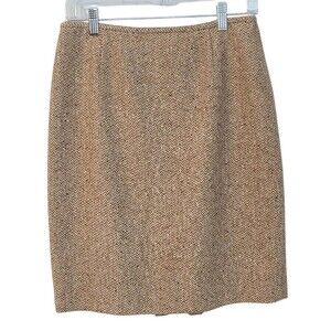 Lafayette NY 148 Womens 8P Wool/Silk Brown Houndstooth Lined A-Line Skirt Career